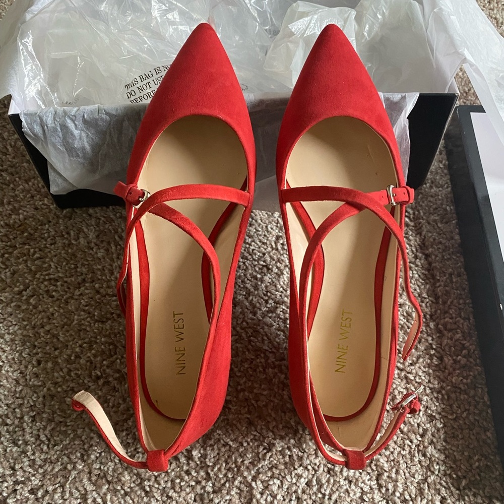 Nine West Red Suede Cross Strip Flat